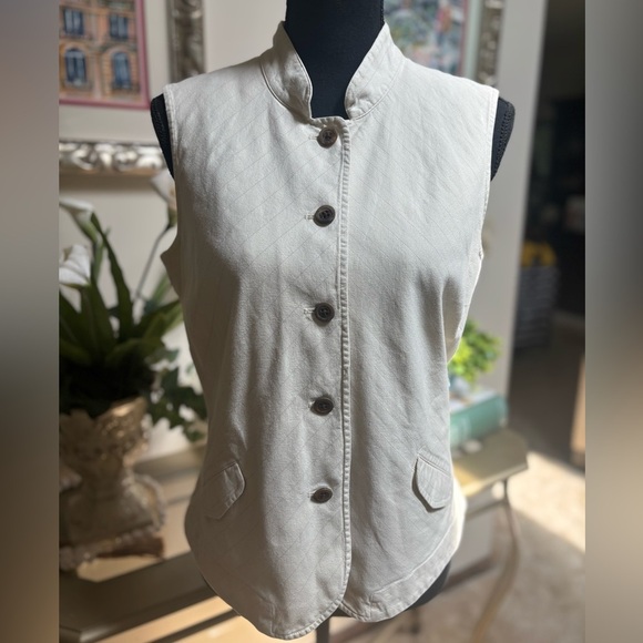 J. Jill Vest Linen Blend Tailored Button Down Cream Pinstriped Top Sz 14P - Picture 3 of 9